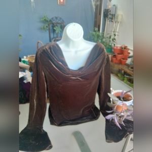 ICE brown velvet cowl neck bell sleeve top small